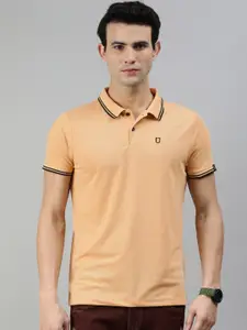 Urbano Fashion Men Beige Polo Collar Slim Fit T-shirt