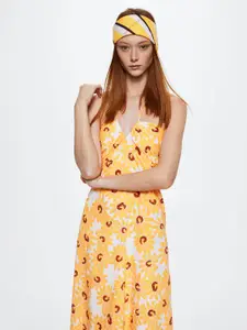 MANGO Yellow & White Floral Print Halter Neck Maxi Dress