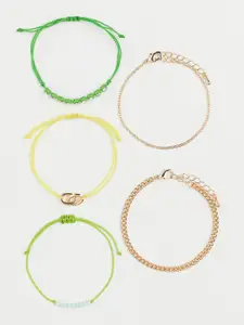 H&M Women 5 Gold-Toned & Green Wraparound Bracelet