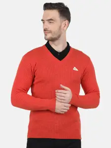 Monte Carlo Men Orange Solid V Neck Pullover