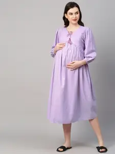MomToBe Lavender Maternity A-Line Midi Nursing Sustainable Dress
