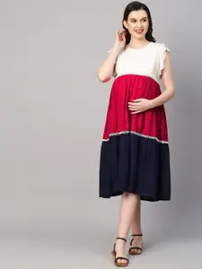 MomToBe Colourblocked Maternity A-Line Sustainable Tiered Dress