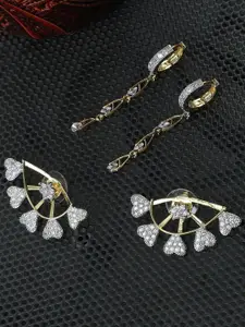 Bhana Fashion White & Gold-Toned Contemporary Drop Earrings