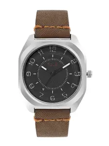 FCUK Men Grey Dial & Brown Leather Straps Analogue Watch FK00014B