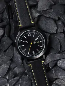 FCUK Men Black Dial & Black Leather Straps Analogue Watch
