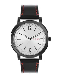 FCUK Men White Dial & Black Leather Straps Analogue Watch-FK00010C