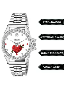 Mikado Women Multicoloured Brass Printed Dial & Silver Toned Stainless Steel Bracelet Style Straps Analogue Watch