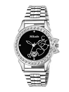 Mikado Women Multicoloured Brass Embellished Dial & Silver Toned Stainless Steel Bracelet Style Straps Watch