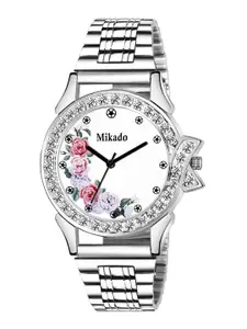 Mikado Women White Brass Dial & Silver Toned Stainless Steel Analogue Watch
