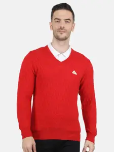 Monte Carlo Men Red Self V Neck Pullover