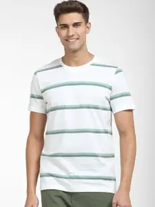 SELECTED Men Green Striped Organic Cotton T-shirt