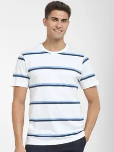 SELECTED Men Blue & White Regular Fit Striped Organic Cotton T-shirt