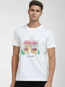 SELECTED Men White Printed T-shirt
