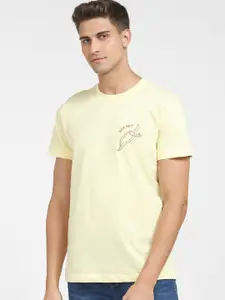 SELECTED Men Yellow Round Neck Organic Cotton T-shirt