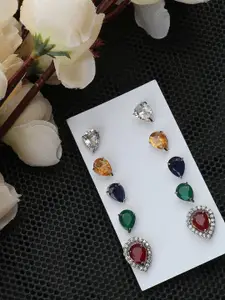 Bhana Fashion Pack of 5 Gold-Plated Multicoloured Contemporary Studs Earrings