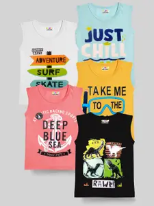 KUCHIPOO Boys Pack of 5 Multicoloured & clearly aqua Typography Printed  T-shirt