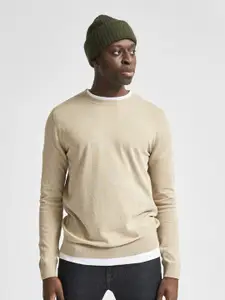 SELECTED Men Beige Round Neck Pullover