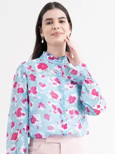 FableStreet Women Blue Comfort Floral Semi Sheer Printed Formal Shirt