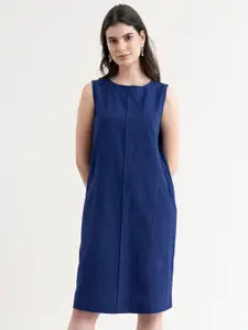 FableStreet Navy Blue Linen Sheath Dress