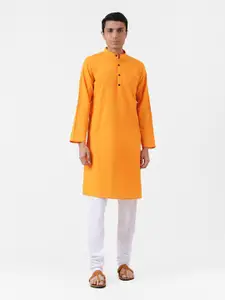 Fabindia Men Orange Pure Cotton Solid Kurta
