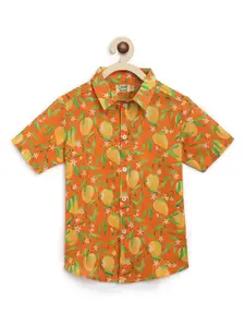 Tiber Taber Boys Orange Mango Printed Casual Shirt