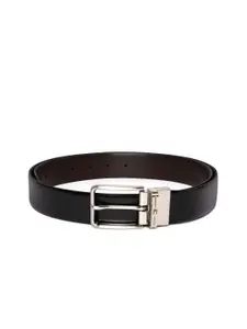 Tommy Hilfiger Men Black & Borwn Textured Reversible Leather Belt