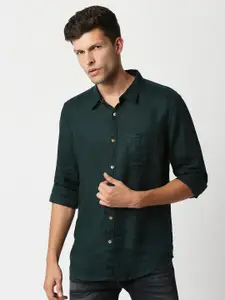 Pepe Jeans Men Green Pure Linen Casual Shirt