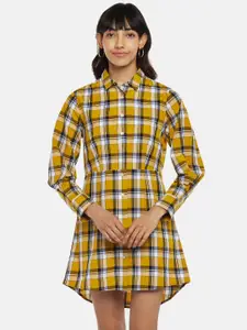 SF JEANS by Pantaloons Mustard Yellow Checked Shirt Dress