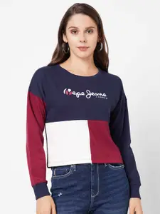 Pepe Jeans Women Navy Blue Colourblocked Sweatshirt