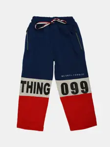 V-Mart Boys Navy Blue & Red Colourblocked Loop Knit Lounge Pants