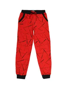 V-Mart Boys Red Printed Cotton Single Jersey Track Pant