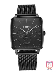 Titan Men Black Dial & Black Stainless Steel Textured Straps Analogue Watch 90147NM01
