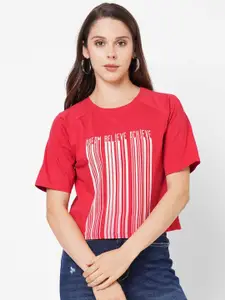 Pepe Jeans Women Red Printed T-shirt