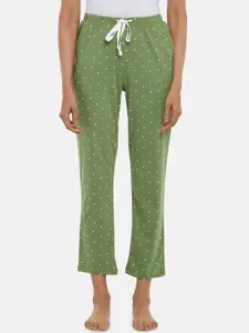 Dreamz by Pantaloons Women Green Polka Dot Cotton Cropped Lounge Pants