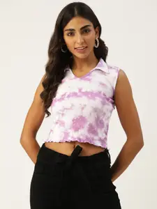 BROOWL White & Lavender Tie and Dye Crop Top