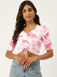 BROOWL White & Pink Tie and Dye Crop Top