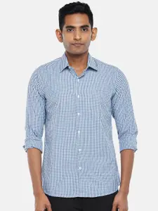 BYFORD by Pantaloons Men Navy Blue Slim Fit Gingham Checked Formal Shirt