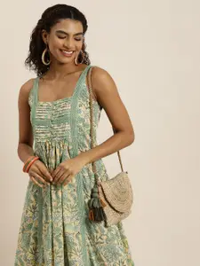 Taavi Women Sanganeri Tropical Printed Pure Cotton A-Line Midi Dress