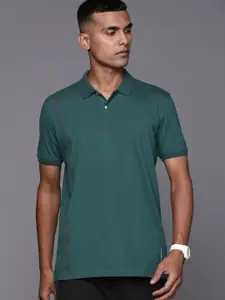 Louis Philippe Ath.Work Louis Philippe Ath Work Men Teal Green Brand Logo Polo Collar Slim Fit T-shirt