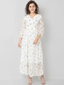 ISAM White Floral Chiffon Maxi Dress