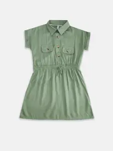 Pantaloons Junior Girls Olive Green Cotton Shirt Style Top