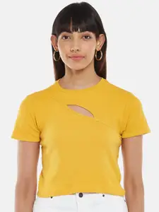 People Mustard Yellow Cut-out Crop Top