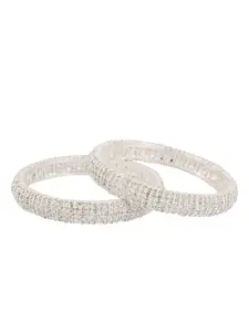 FEMMIBELLA Set Of 2 Silver-Plated & White Stone-Studded Bangles