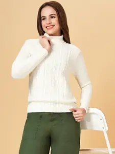 Honey by Pantaloons Women Off White Cable Knit Pullover