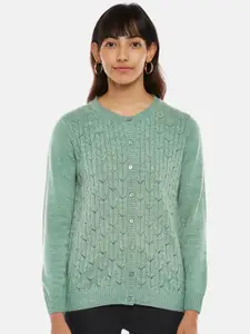 Honey by Pantaloons Women Green round neck  Cardigan sweater