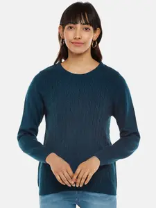 Honey by Pantaloons Women Blue Cable Knit Pullover