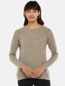 Honey by Pantaloons Women Beige Self Design Pullover Sweater