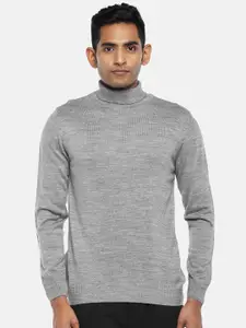 BYFORD by Pantaloons Men Grey Melange Solid Pullover High Neck Sweater