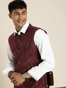 Taavi Men Ikat Pure Cotton Mandarin Collar Nehru Jacket
