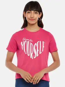People Women Pink & razzmatazz Printed Applique T-shirt